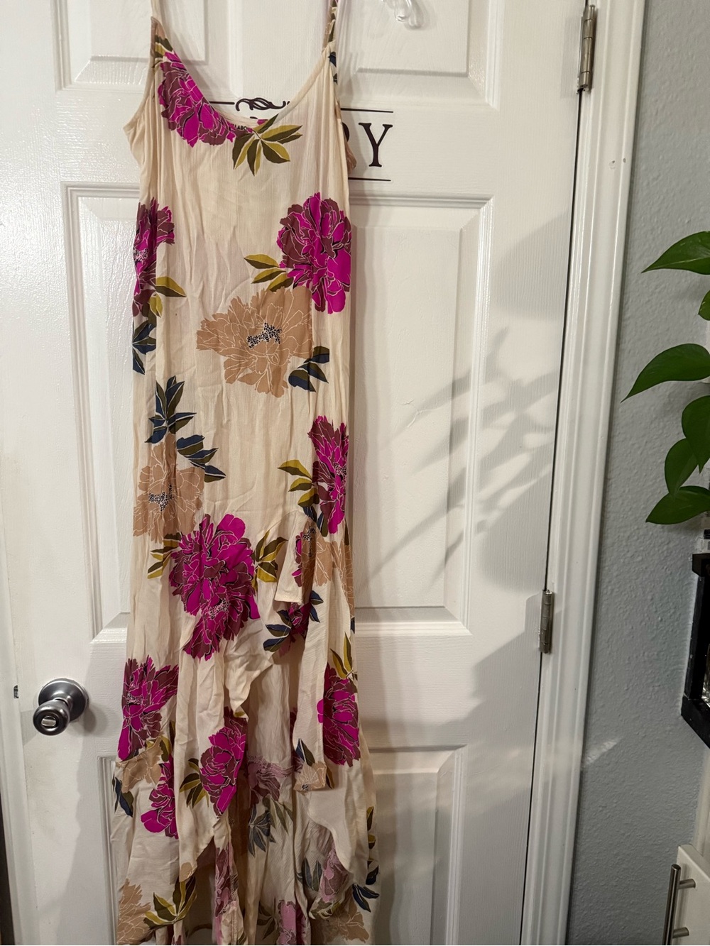 Floral Slip Waterfall Maxi Dress in Cream and Magenta